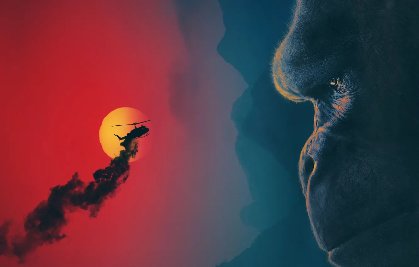 Photo wallpaper cinema, red, moon, monster, smoke, big, blue, night