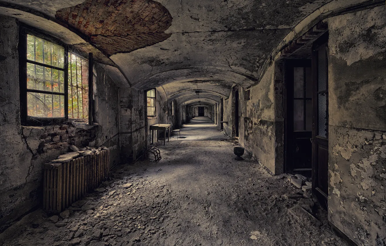 Photo wallpaper the door, window, corridor