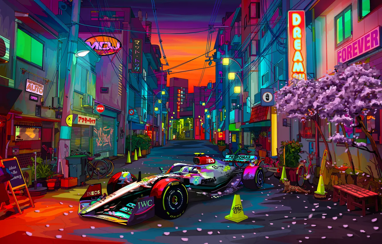 Photo wallpaper the city, street, home, art, Mercedes, Sport, Lewis Hamilton, Lewis Hamilton