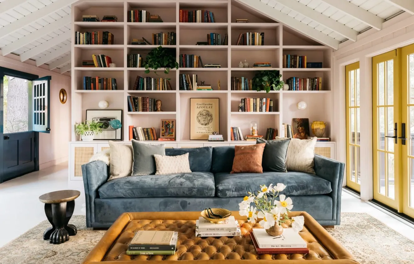 Photo wallpaper design, interior, library, living room, Micheltorena-St