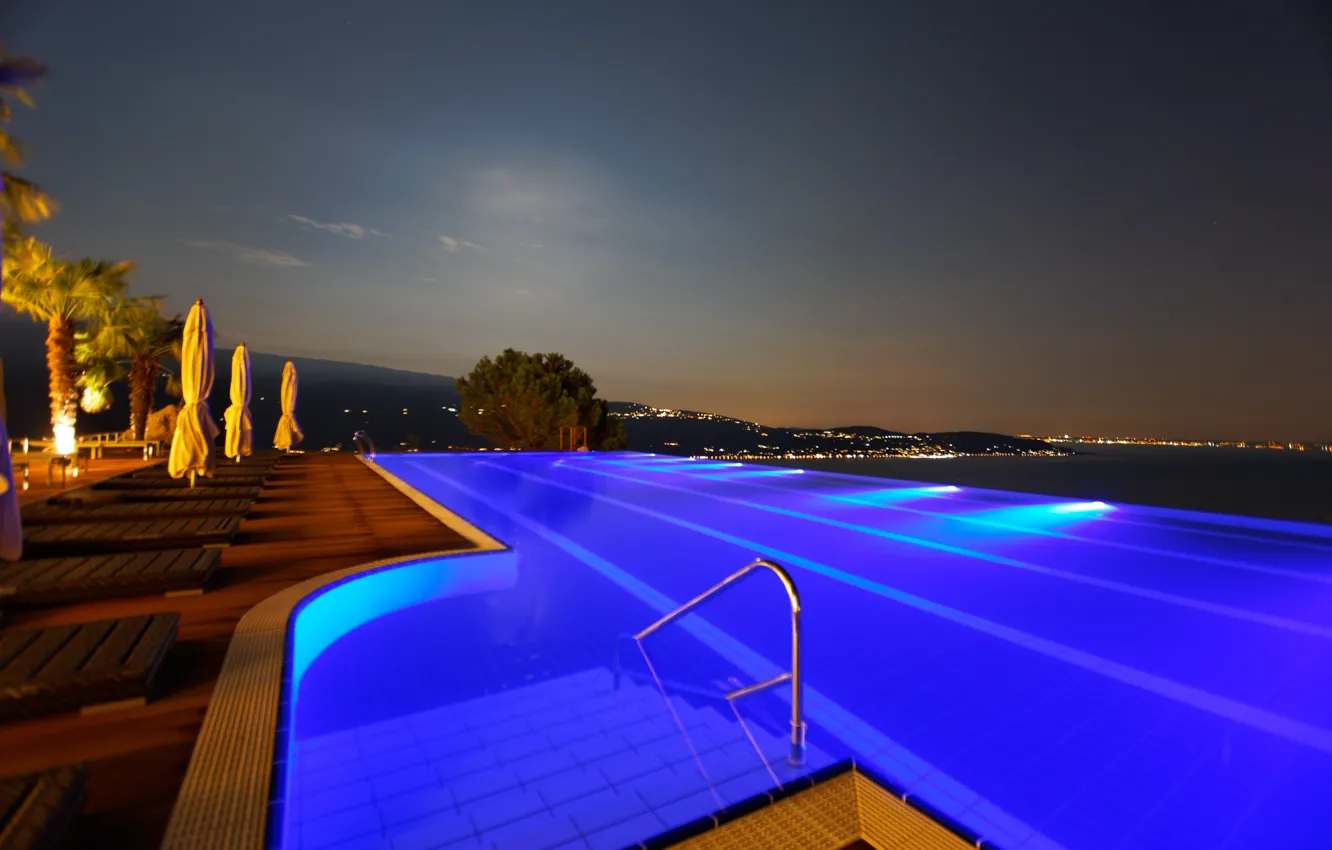 Photo wallpaper night, pool, pool, night, landscape.