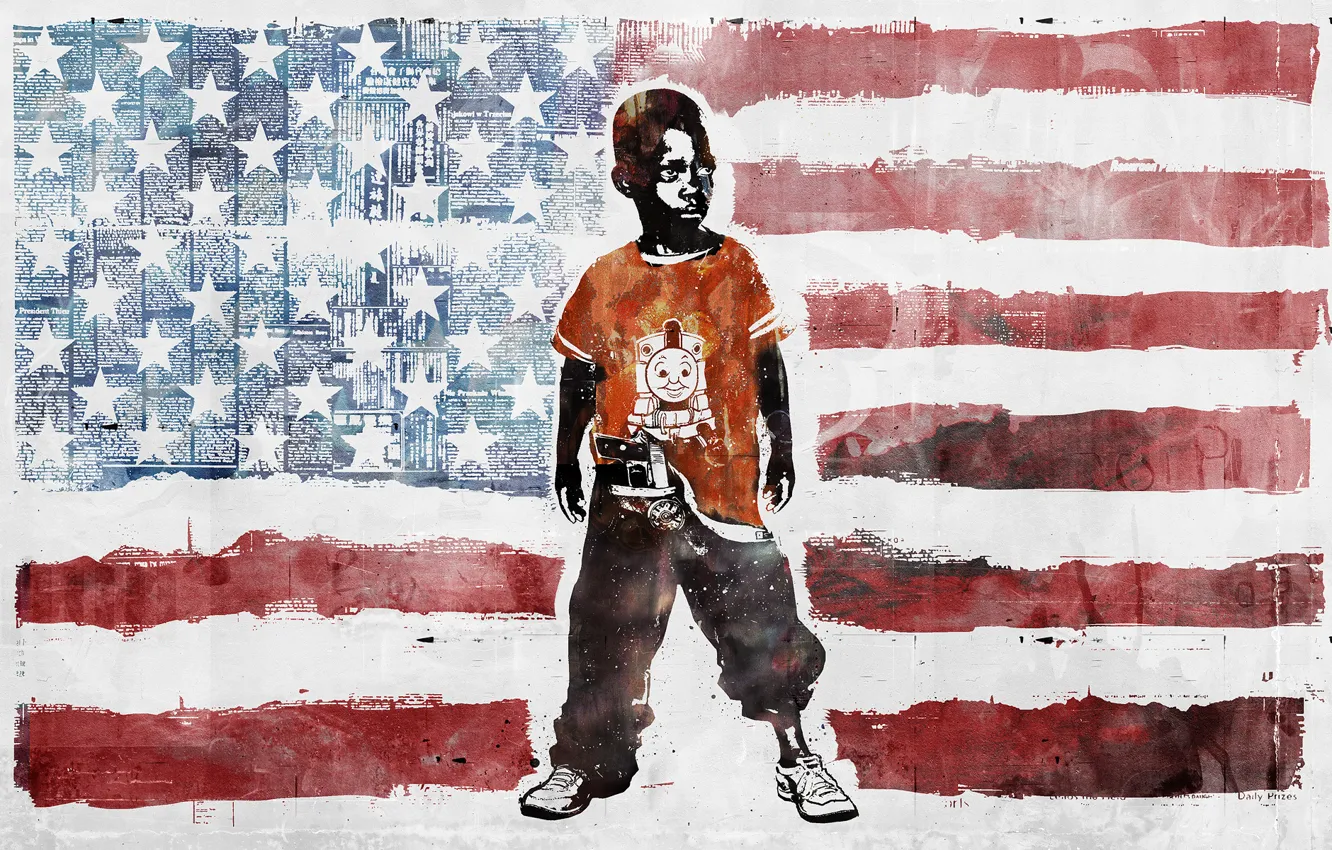 Photo wallpaper gun, boy, flag, USA, train, different, Thomas, miscellaneous