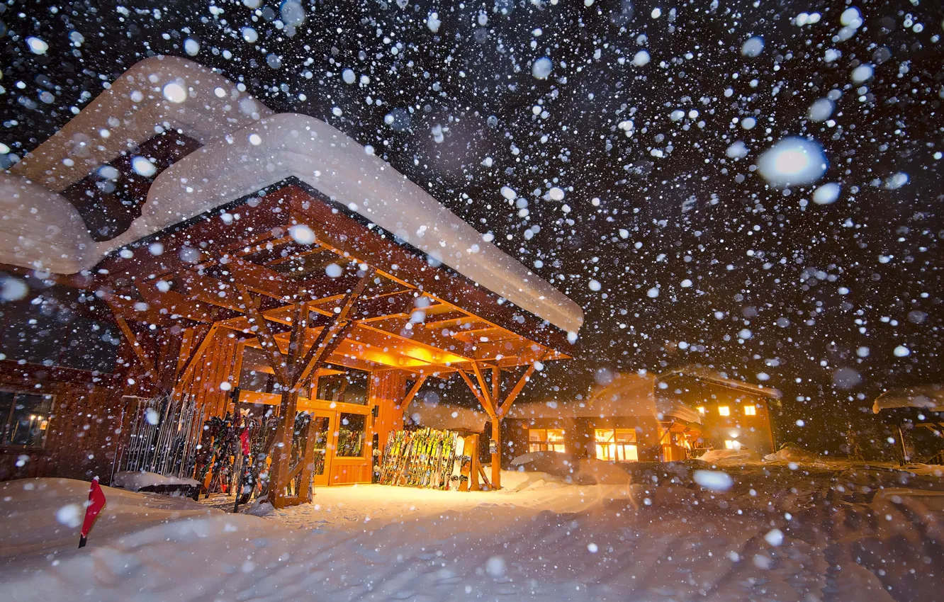 Photo wallpaper winter, the evening, snowfall, winter, evening, snowfall