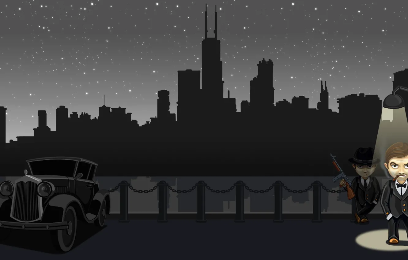 Photo wallpaper night, street, the bandits, mafia, vector graphics