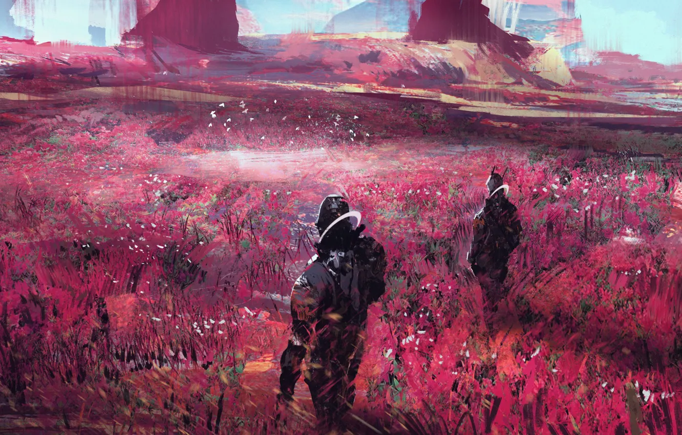 Photo wallpaper field, fiction, color, being, science fiction, art, Illustration, Characters