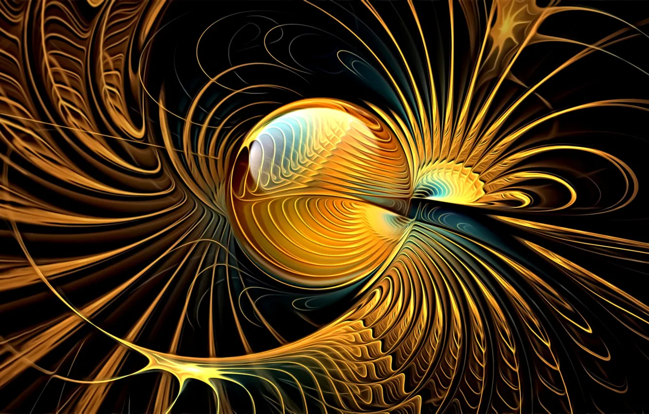 Photo wallpaper line, abstraction, fiction, Wallpaper, curves, fractal, sphere, black background