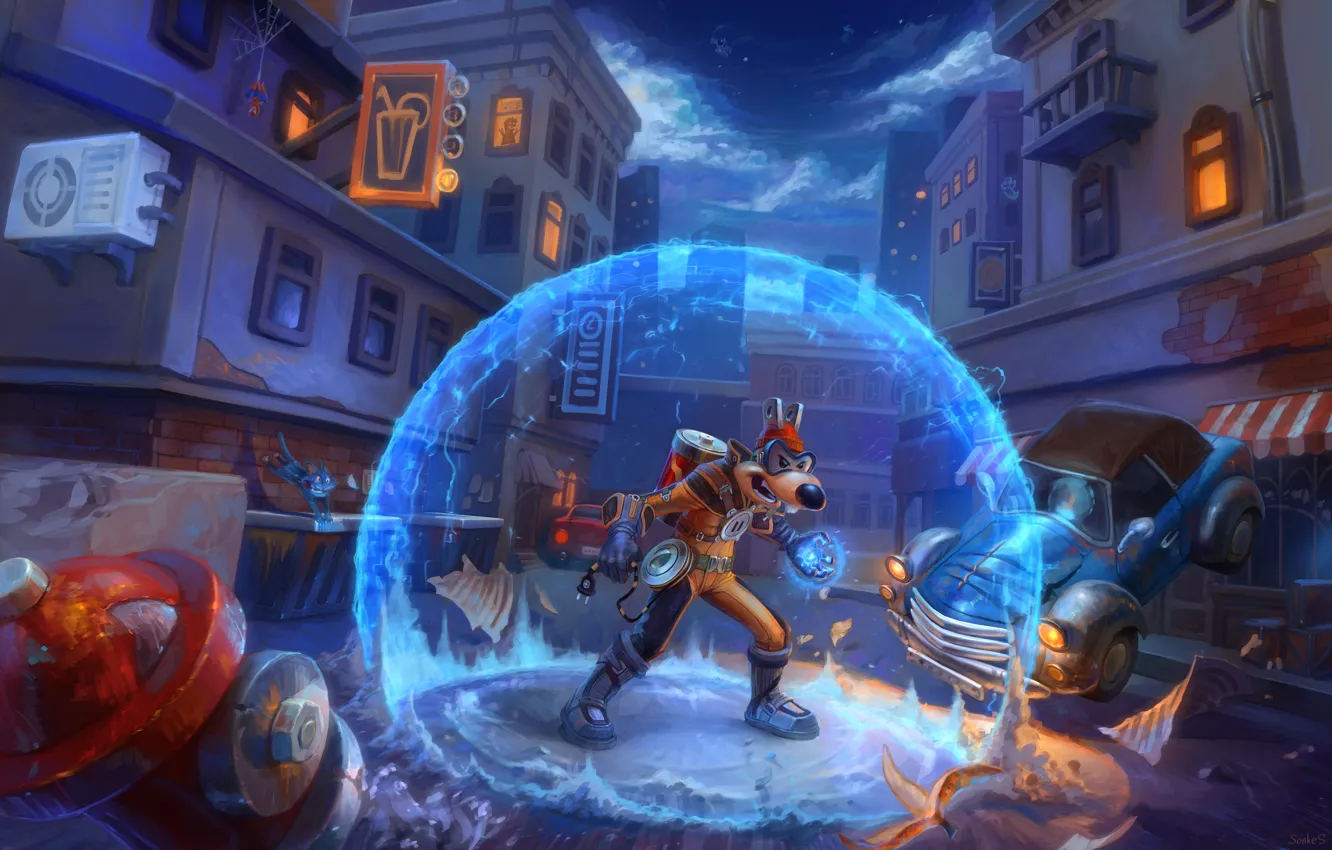 Photo wallpaper machine, night, the city, category, art, sphere, rat, Darkwing Duck