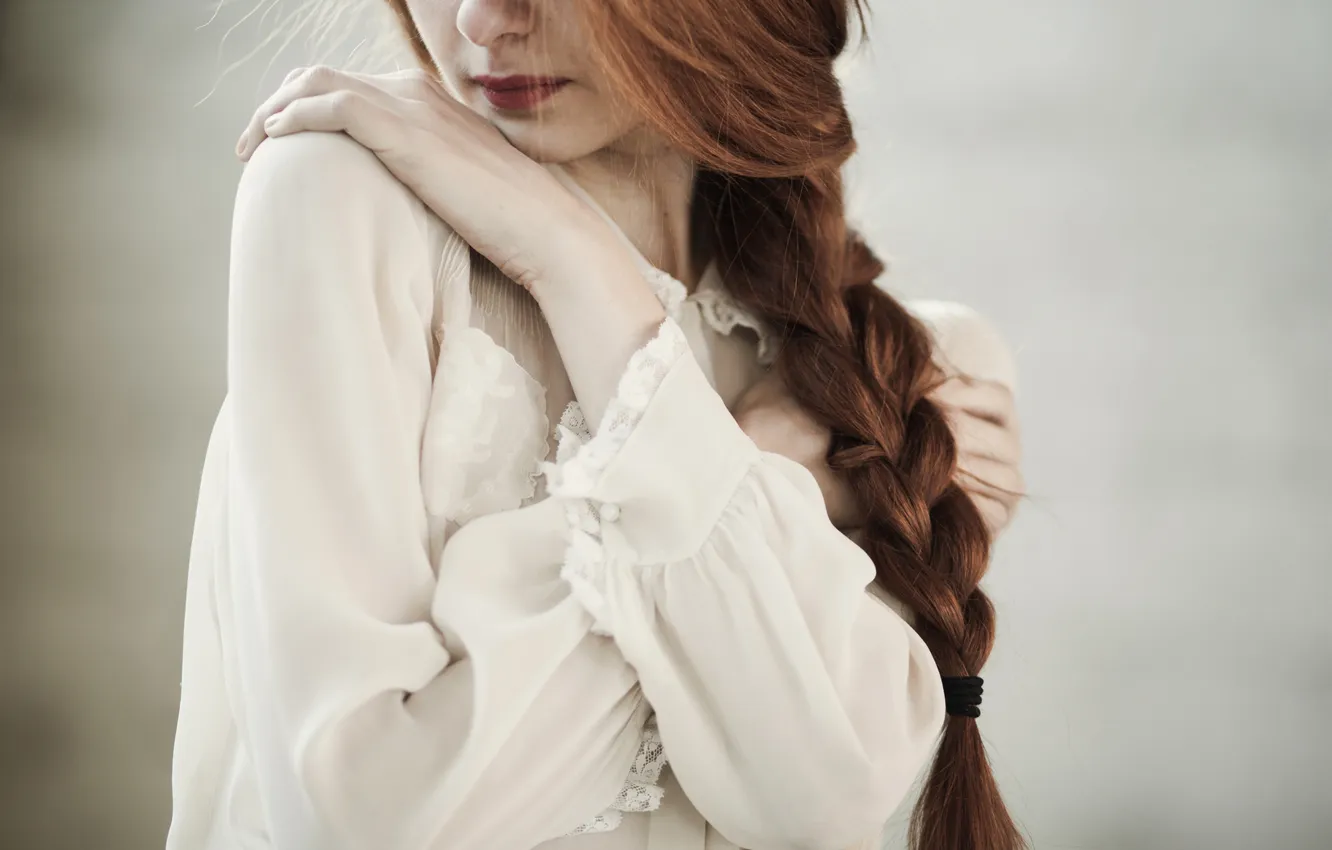 Photo wallpaper girl, blouse, braids, braid