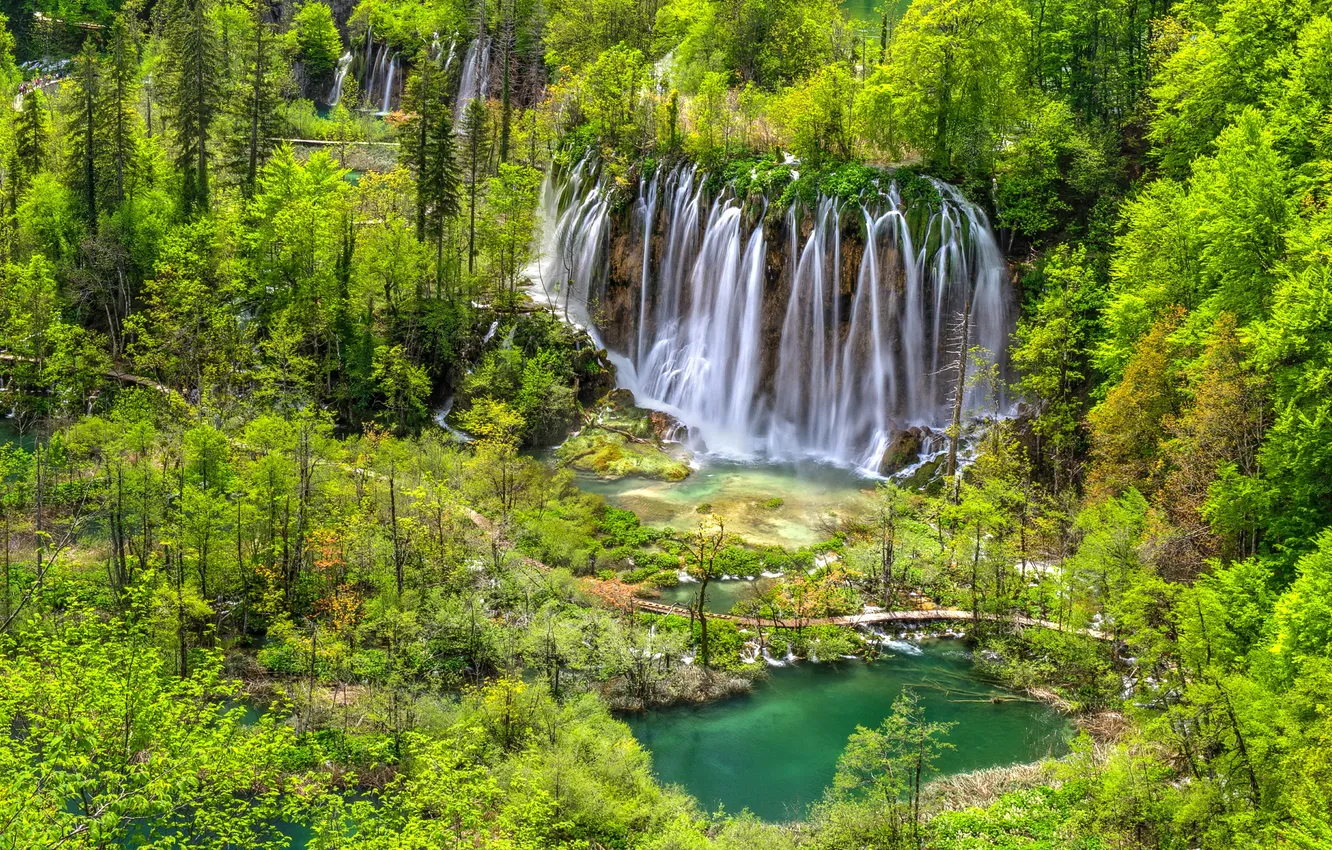 Photo wallpaper forest, lake, waterfall, Croatia, Plitvice
