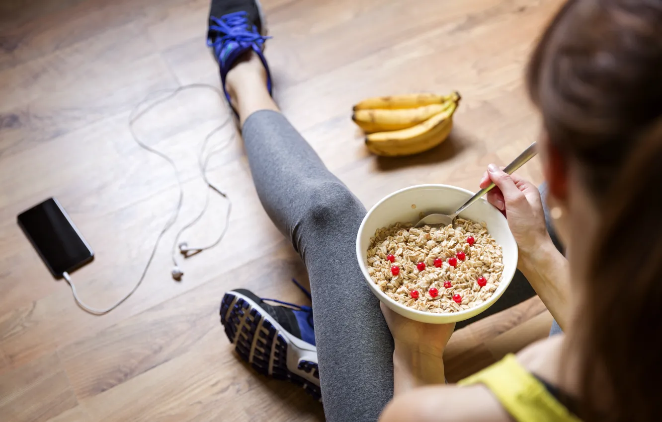 Photo wallpaper bananas, fitness, healthy food, healthy life, cerials