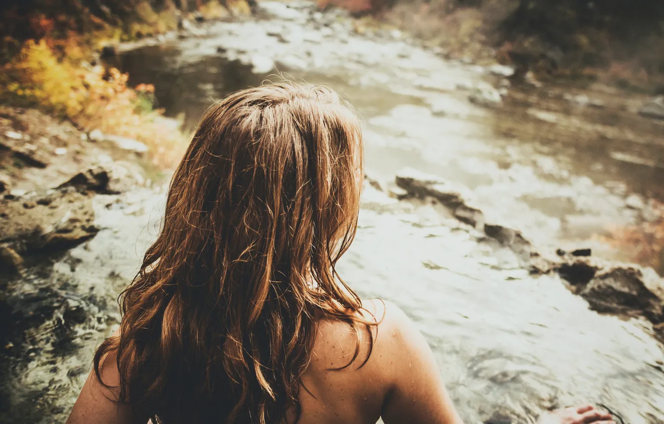 Photo wallpaper girl, brown hair, curls