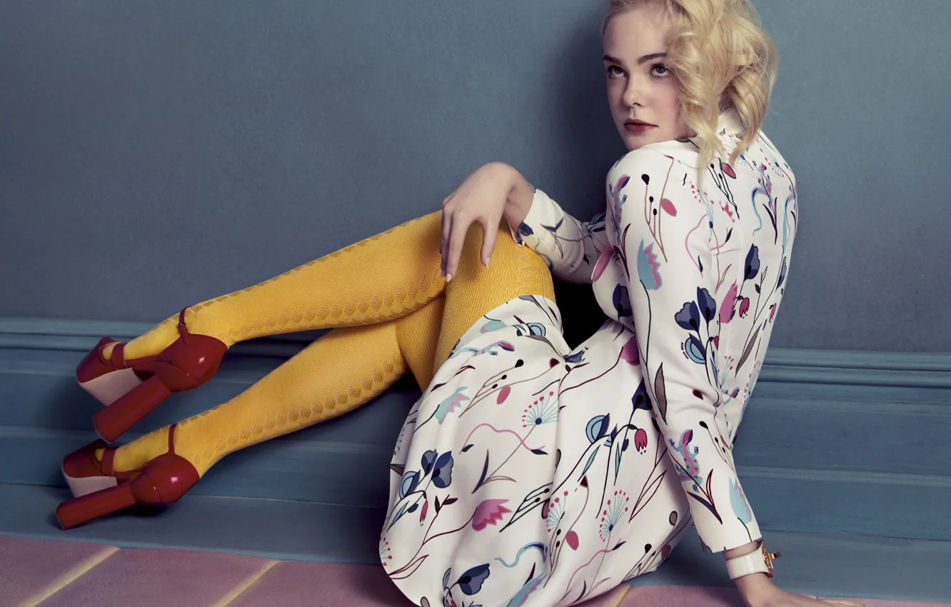 Photo wallpaper photoshoot, brand, Elle Fanning, Miu Miu