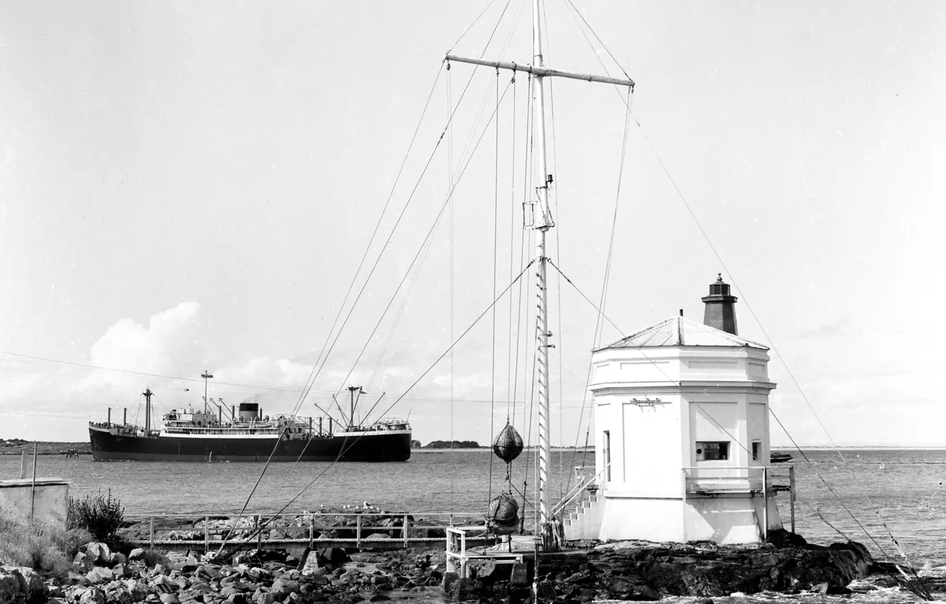 Photo wallpaper retro, stones, steamer, sea, retro, harbour, lighthouse, harbour