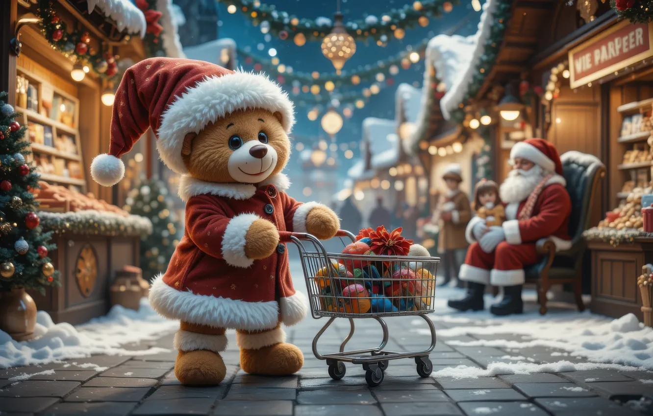 Photo wallpaper toy, new year, Christmas, bear, bear, Teddy, Teddy bear, Mishutka