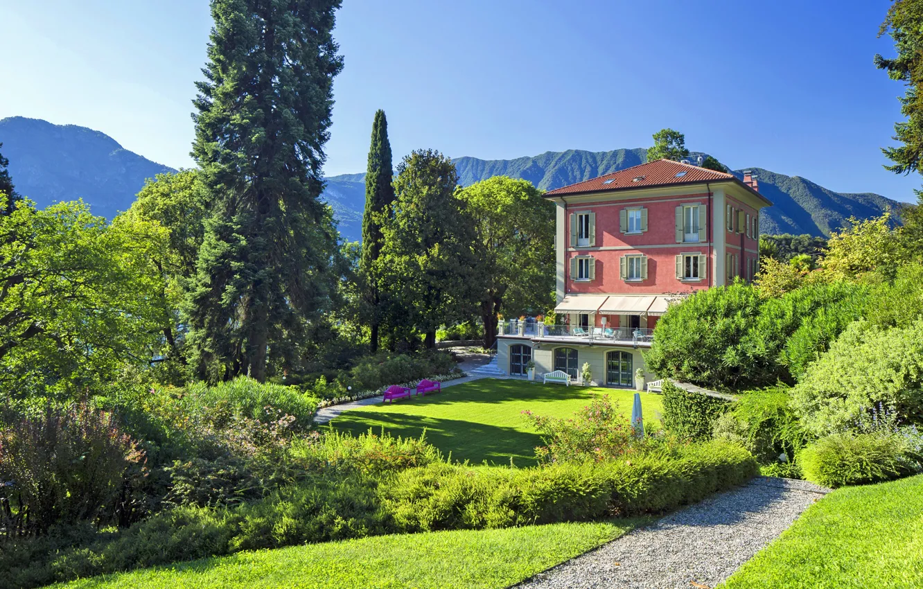 Photo wallpaper home, Italy, mountains, lake, Como, villa porto felice mezzegra