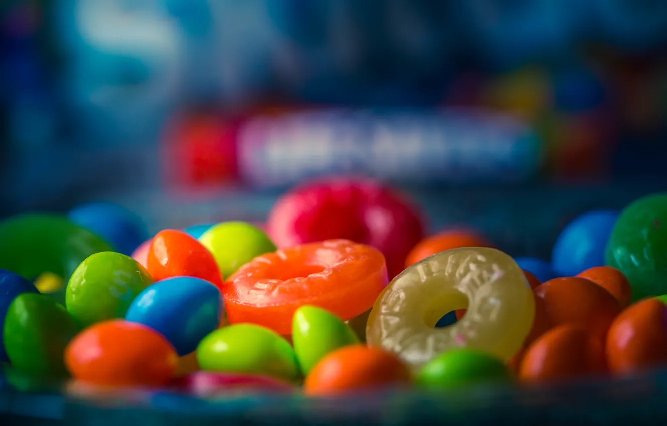 Photo wallpaper macro, candy, sweets, lollipops, bokeh, pills