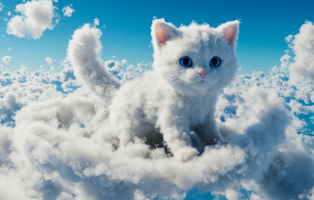 Photo wallpaper the sky, clouds, art, wallpaper, sky, kitten, cloud, art