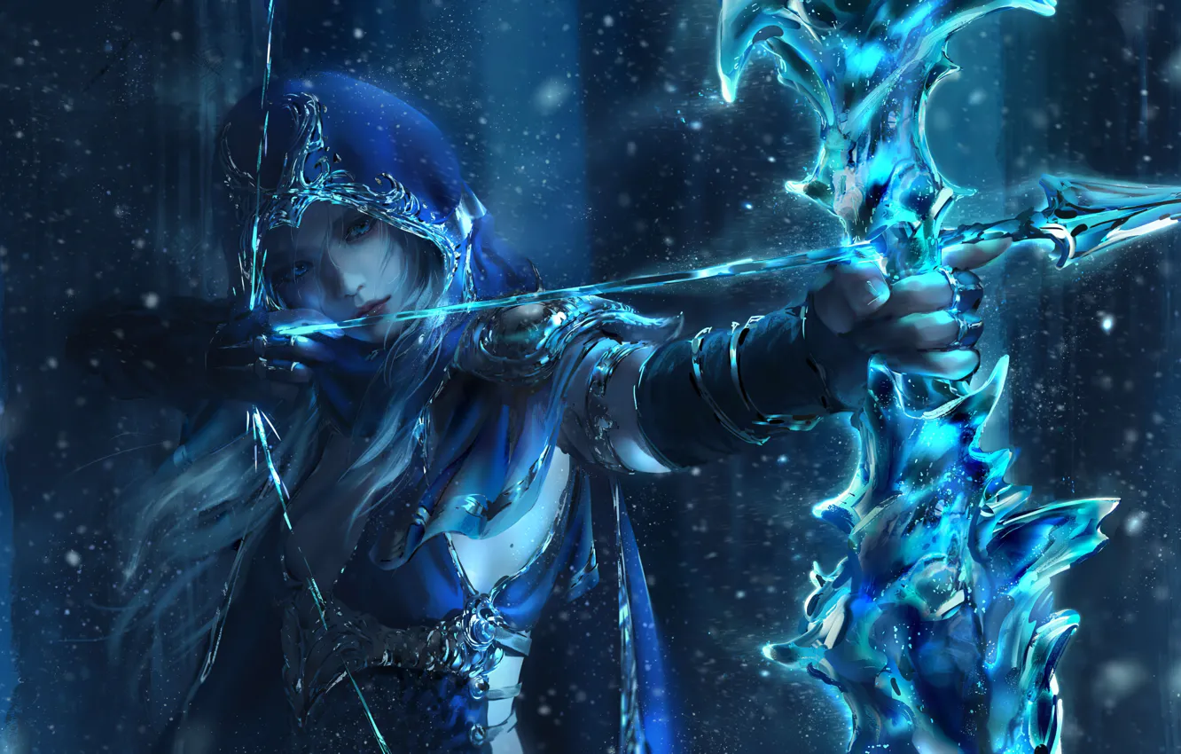 Photo wallpaper hair, bow, hood, arrows, League of Legends, Ashe, League Of Legends, Ice Archer