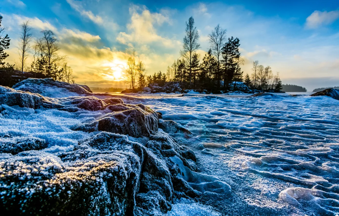 Photo wallpaper winter, lake, frozen, Finland, Finland, Tampere, Pirkanmaa