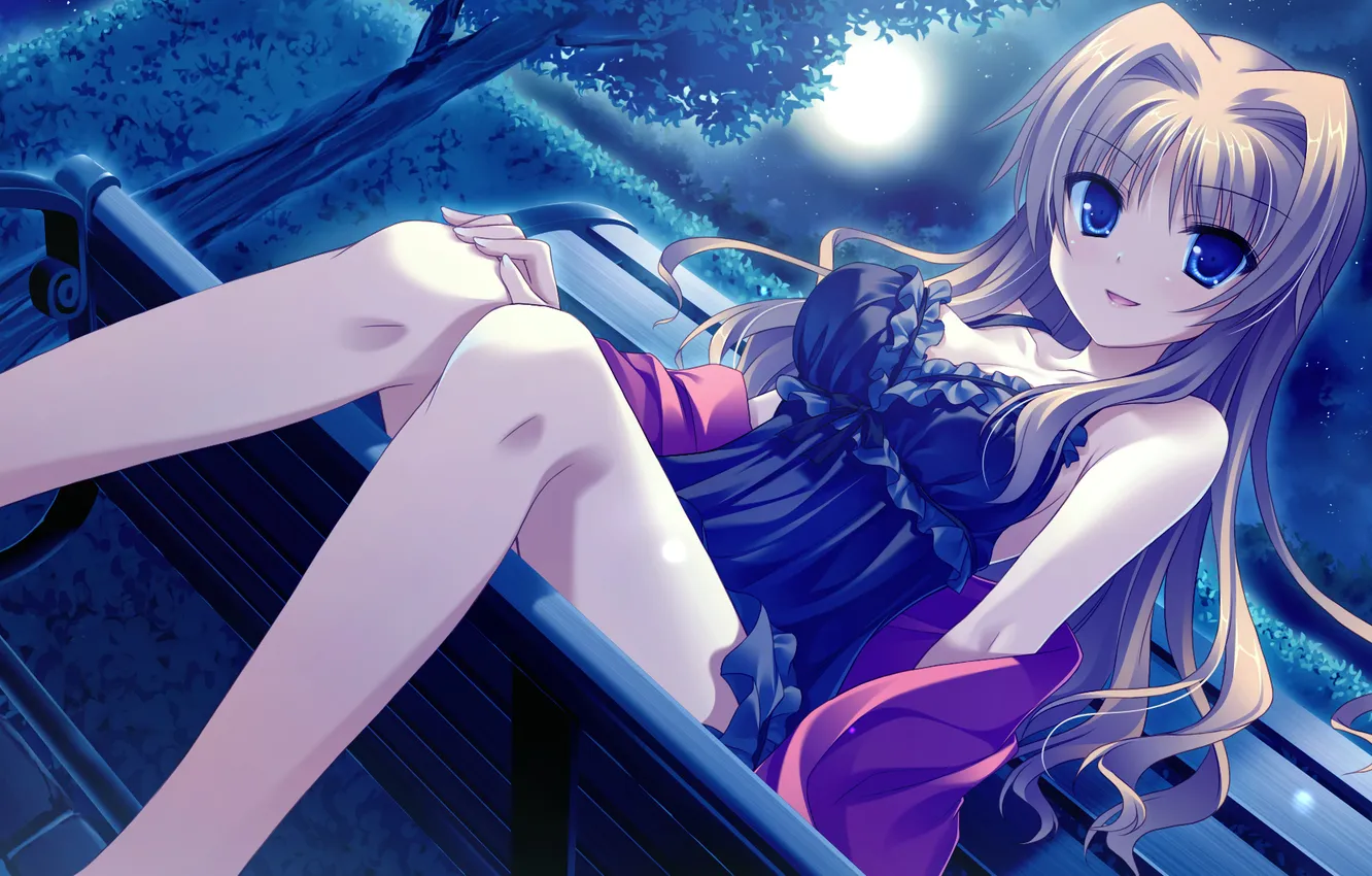 Photo wallpaper chest, girl, trees, night, mood, dress, jacket, shop