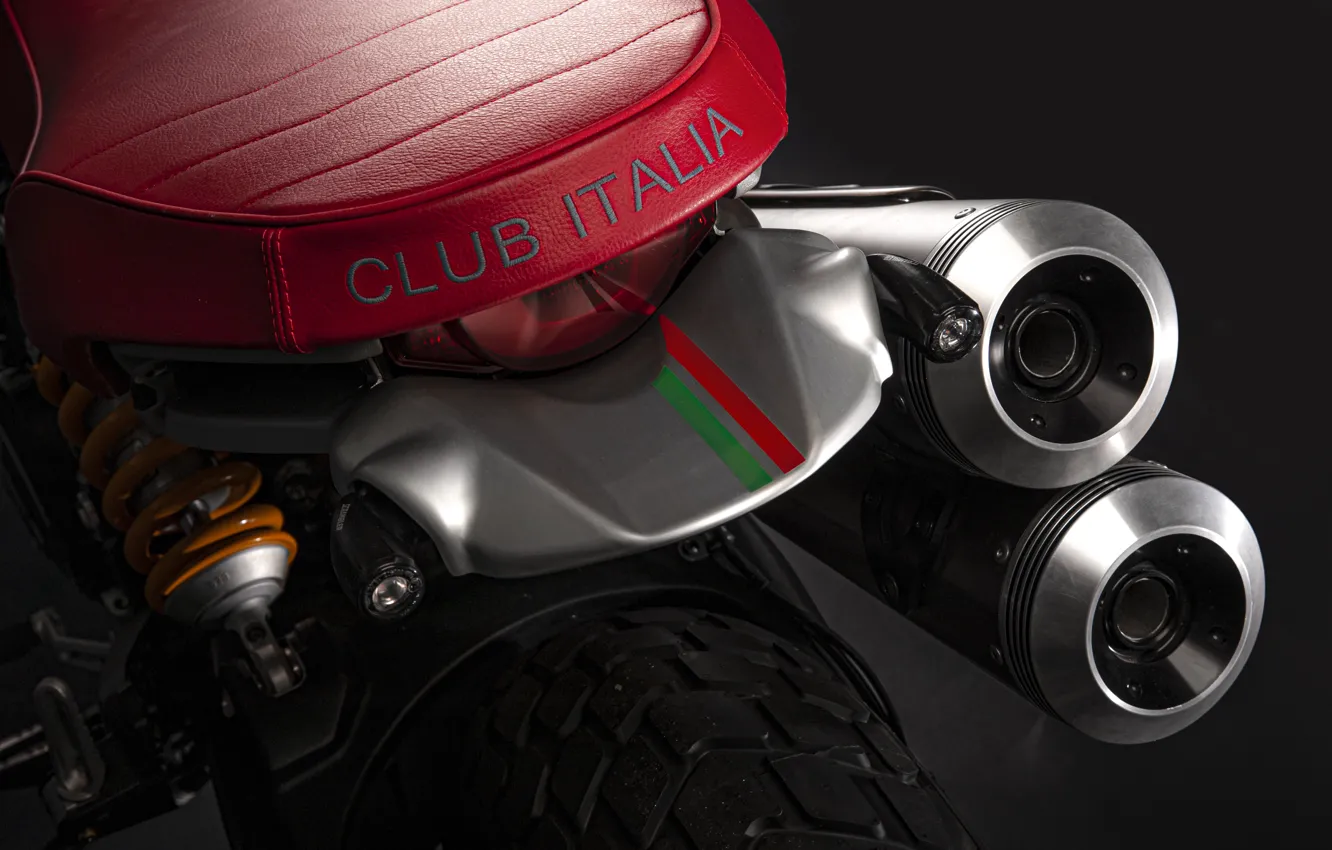 Photo wallpaper Ducati, embroidery, exhaust pipe, seat, 2020, Sport PRO, Club Italia, Scrambler 1100