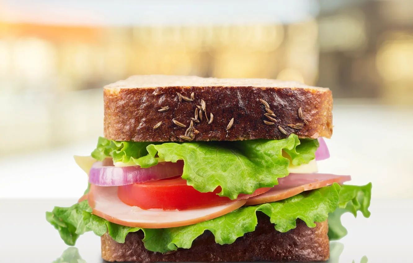 Photo wallpaper food, bread, vegetables, tomatoes, sausage, sandwiches