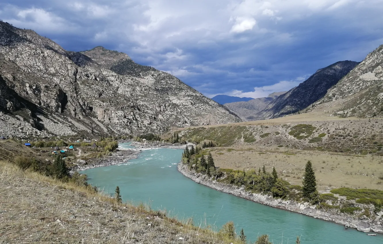 Photo wallpaper mountains, river, The Altai Mountains, Katun, Chuysky tract