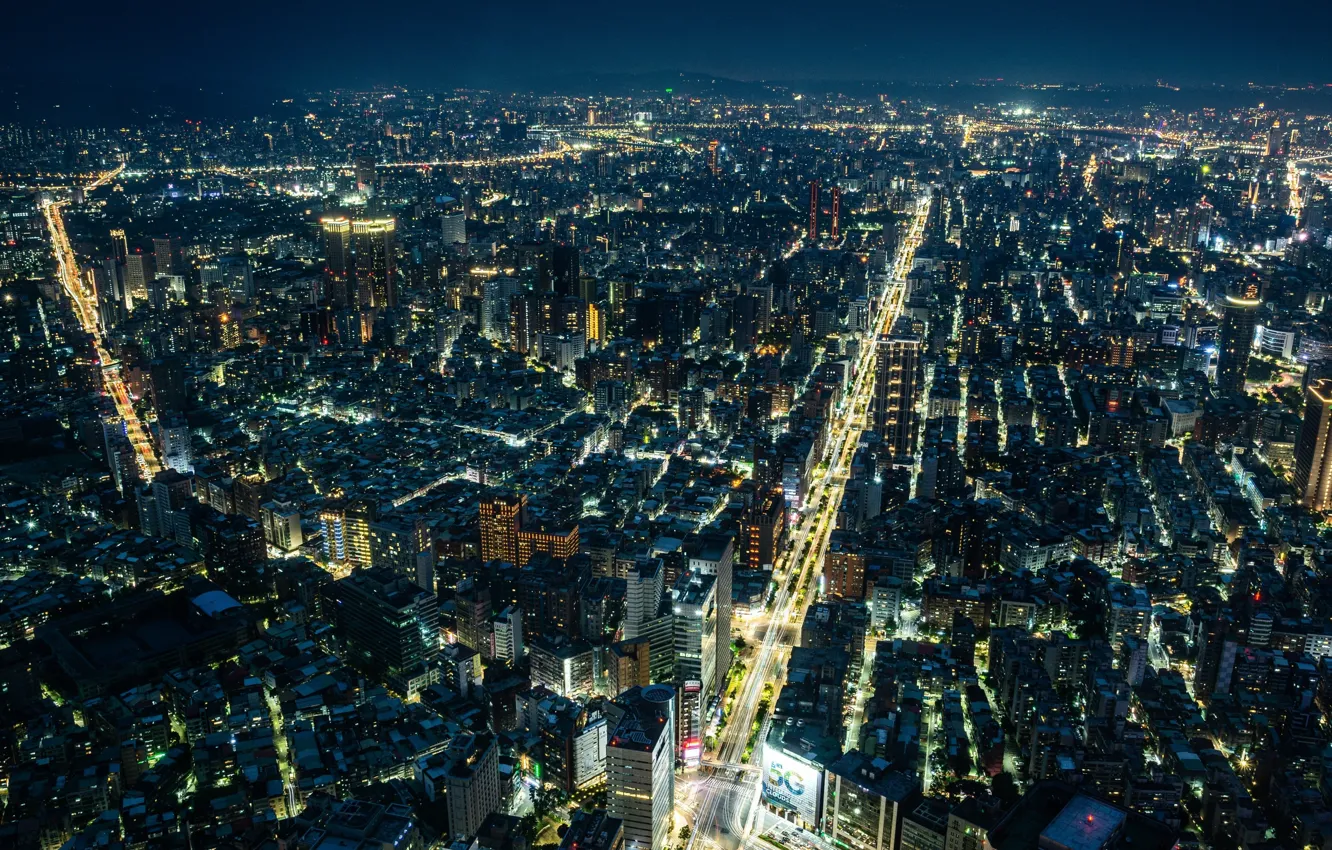 Photo wallpaper city, lights, night, megapolis