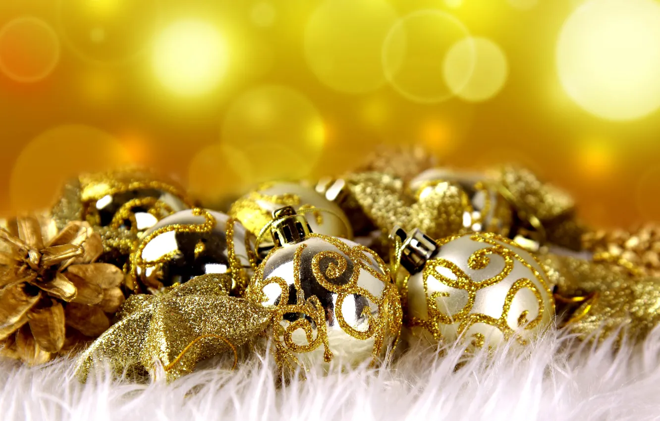 Photo wallpaper decoration, holiday, balls, new year, Christmas, balls, golden balls