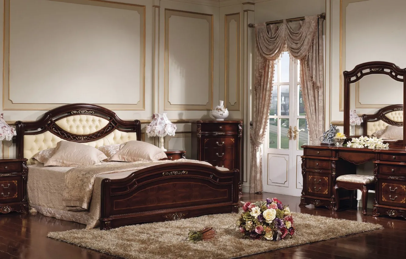 Photo wallpaper bed, mirror, bedroom