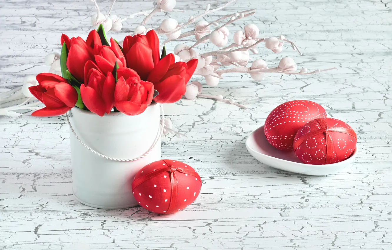 Photo wallpaper Easter, tulips, vase, Anya Ivanova