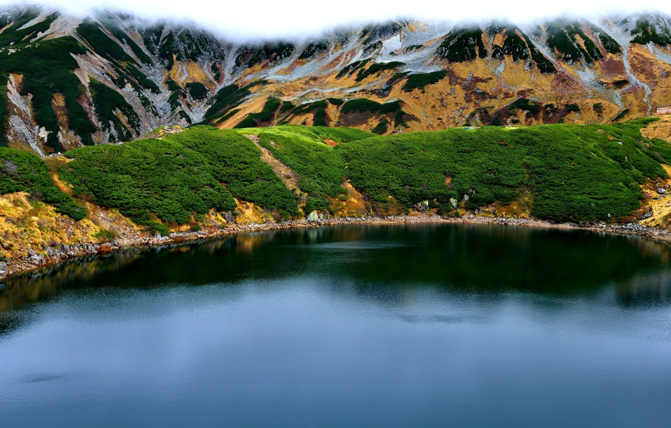 Photo wallpaper mountains, nature, lake, photo, Japan, Toyama
