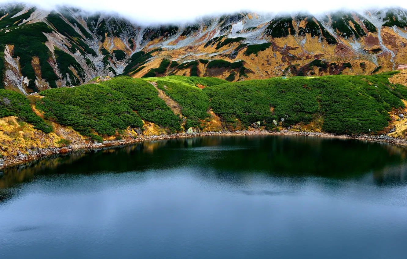 Photo wallpaper photo, Nature, Mountains, Lake, Japan, Toyama