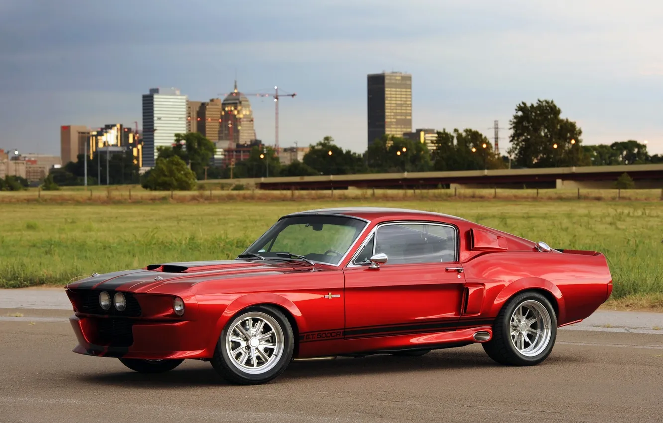 Photo wallpaper red, the city, mustang, 2011, classic, shelby gt500cr