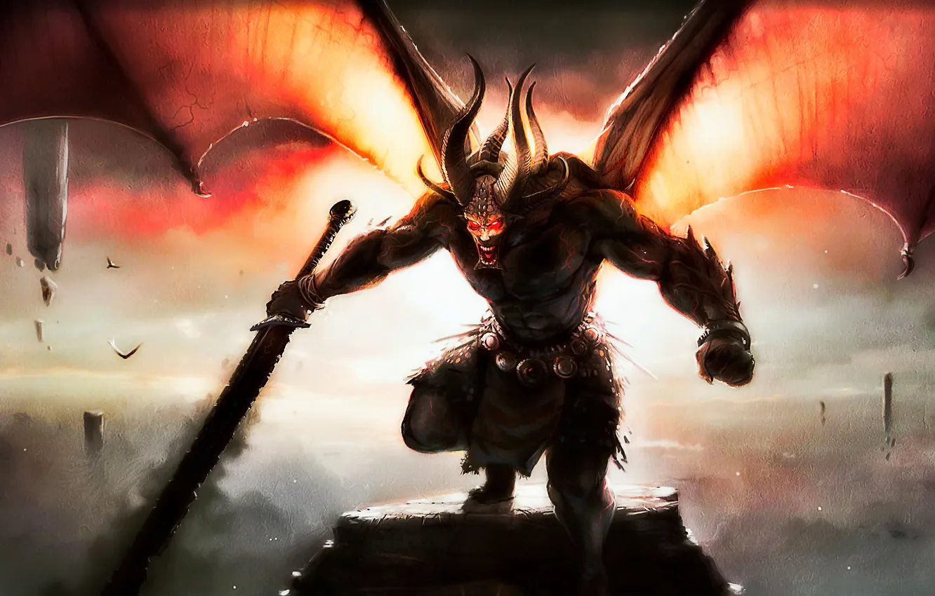 Photo wallpaper weapons, bird, sword, the demon