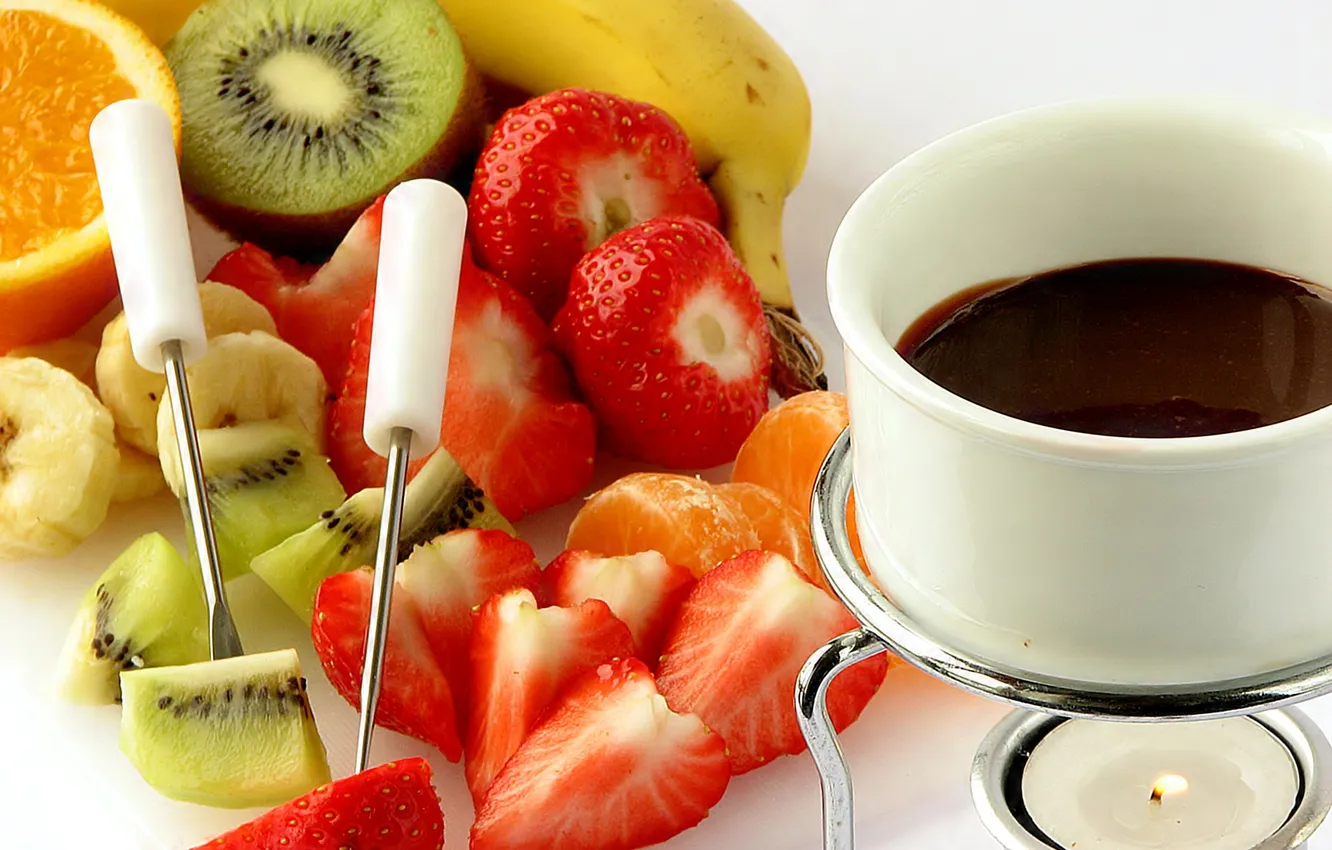 Photo wallpaper photo, Strawberry, Fruit, Kiwi, Cup, Food