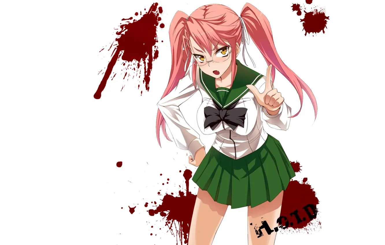 Photo wallpaper blood, glasses, pink hair, Takagi I, School Of The Dead, High School of the Dead, …