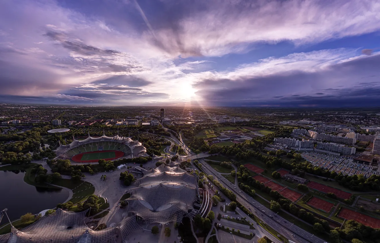 Photo wallpaper landscape, home, Germany, Munich, panorama, stadium, Olympic Park