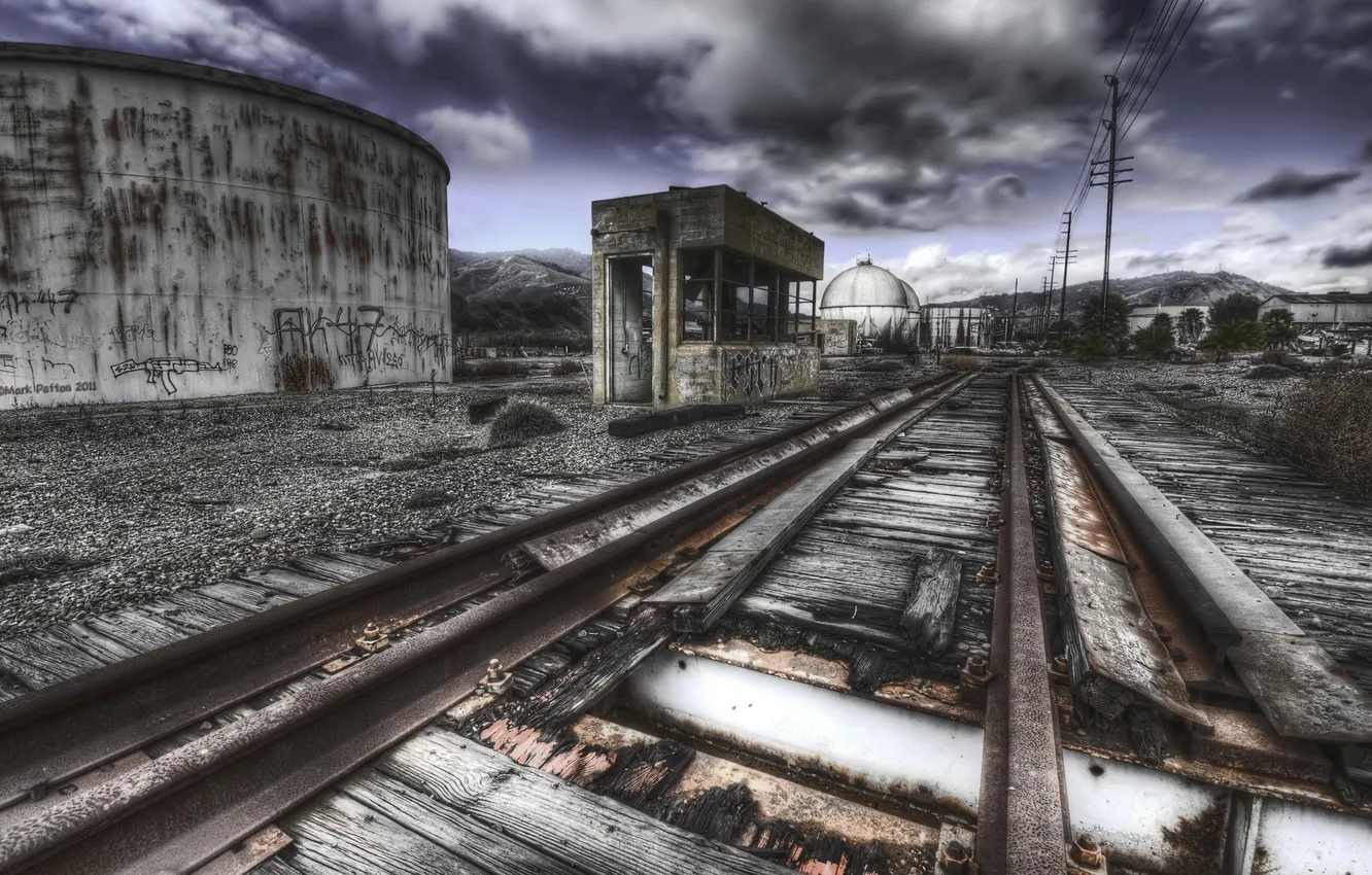 Photo wallpaper night, rails, railroad
