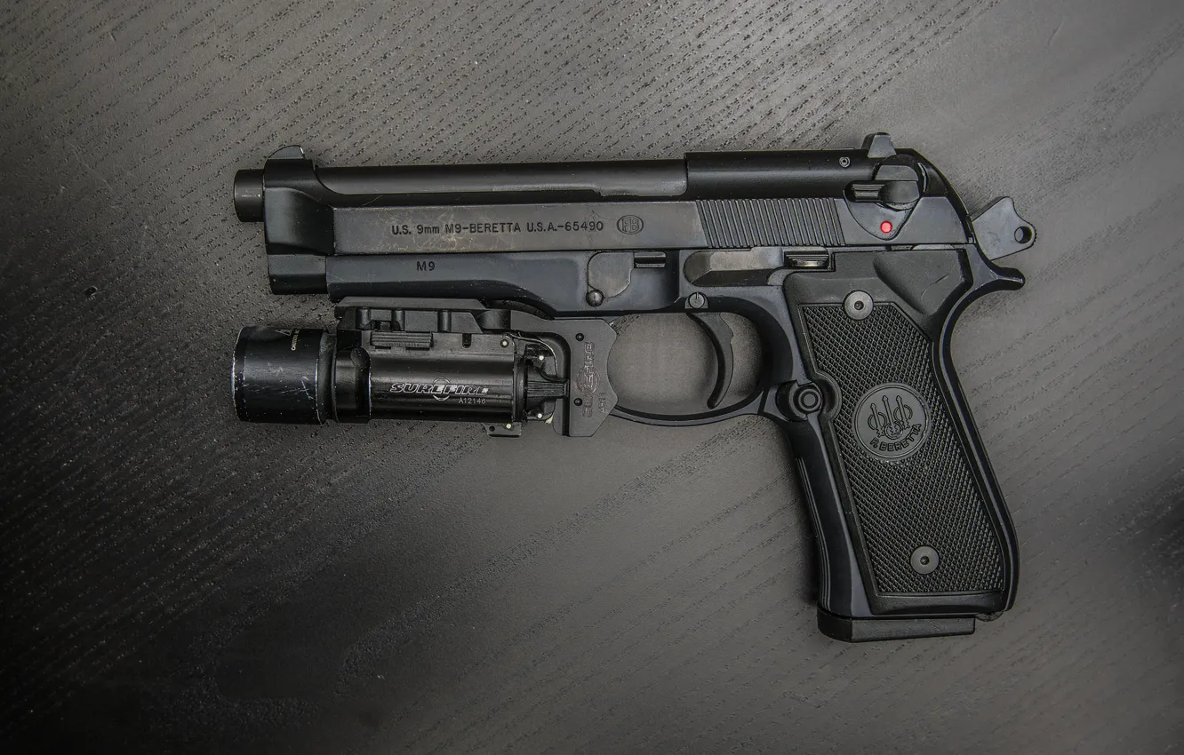 Photo wallpaper background, flashlight, Beretta