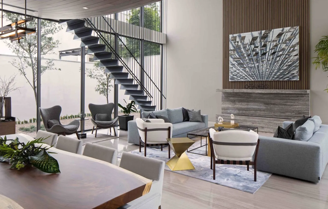 Photo wallpaper interior, living room, dining room, Mexico, Mexico city, Casa Ithualli, by Miró Rivera Architects, two-storey …