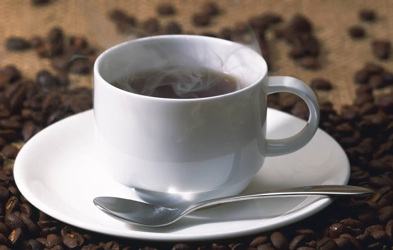 Photo wallpaper coffee, grain, spoon, Cup