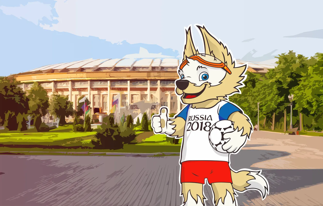 Photo wallpaper football, sport, figure, the ball, wolf, art, Russia, stadium