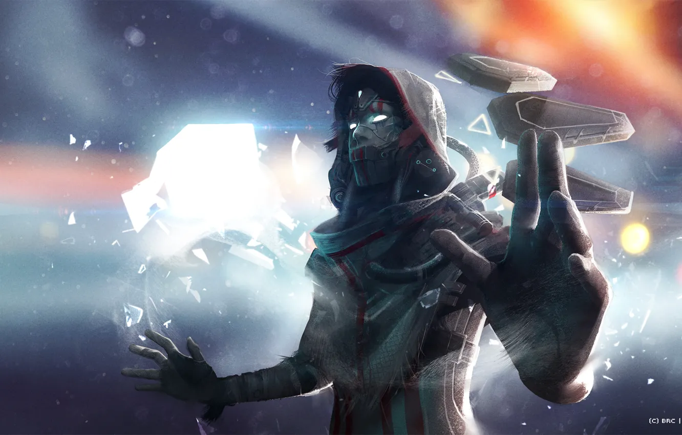 Photo wallpaper girl, glare, mask, costume, gesture