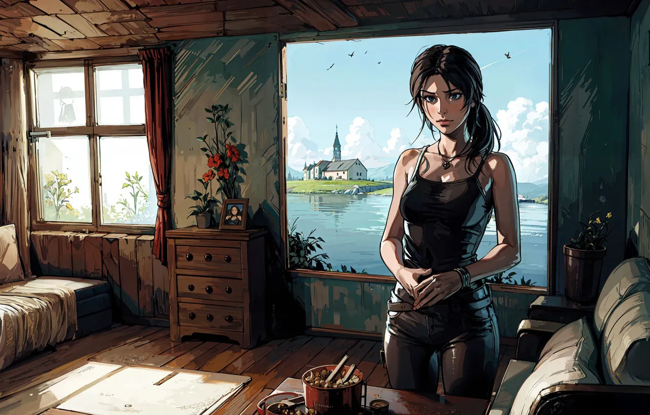 Photo wallpaper girl, room, interior, Lara Croft
