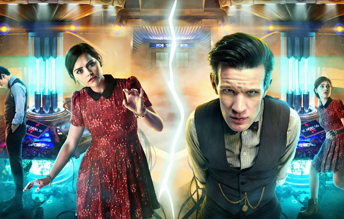 Photo wallpaper London, motorcycle, Doctor Who, Doctor Who, Matt Smith, Matt Smith, Jenna-Louise Coleman, Jenna-Louise Coleman
