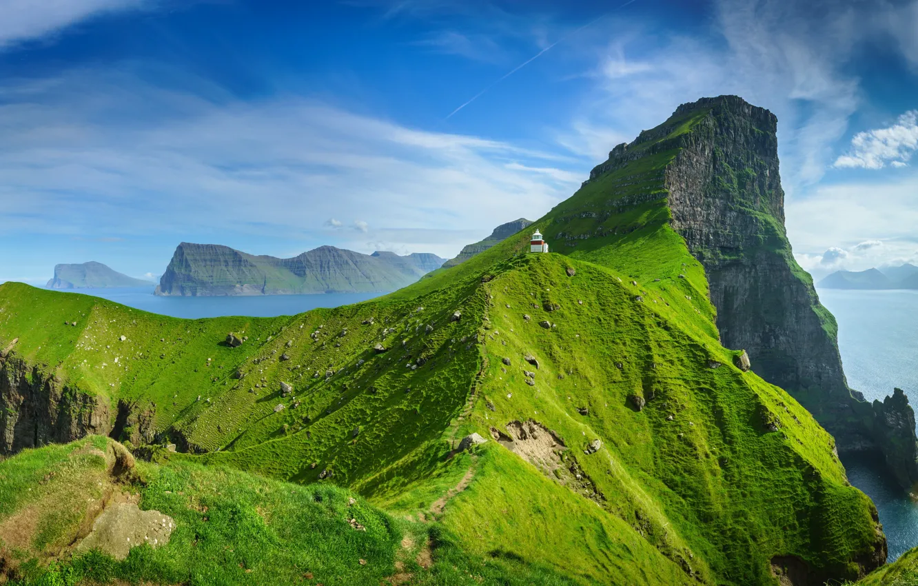 Photo wallpaper rocks, lighthouse, Faroe Islands, Faroe Islands, Kalsoy