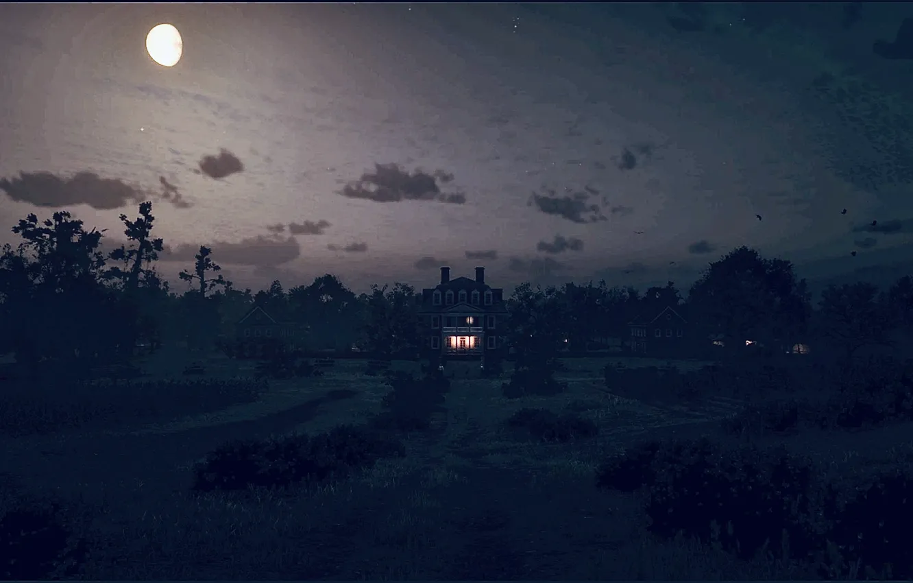 Photo wallpaper lights, HDR, moon, house, game, sky, clouds, moonlight
