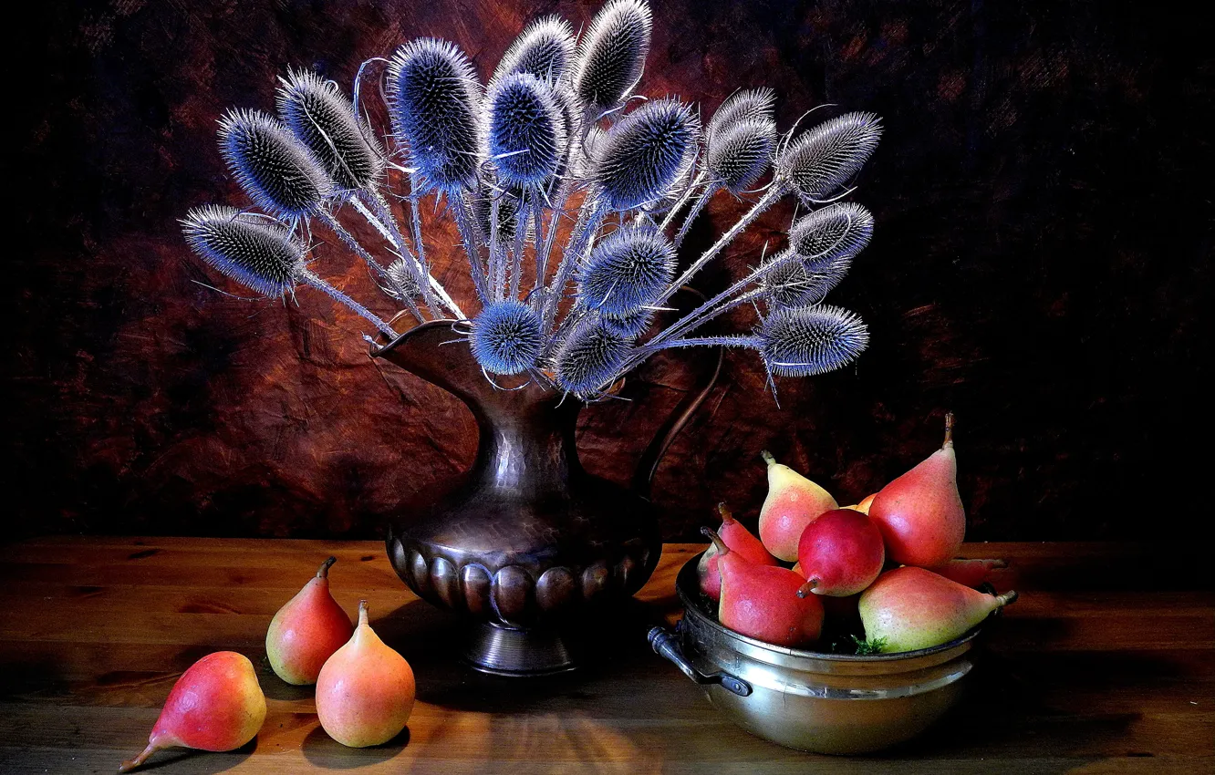 Photo wallpaper plant, pitcher, fruit, still life, pear