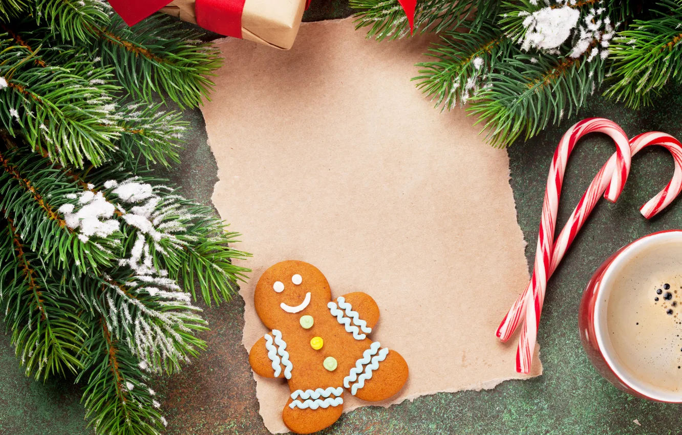 Photo wallpaper paper, background, cookies, Christmas, winter, background, snow, postcard